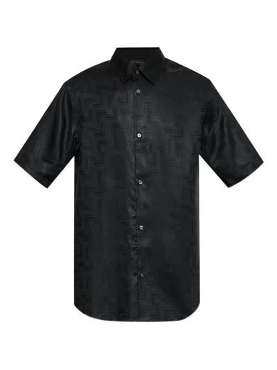 Emporio Armani Geometric-pattern Short-sleeve Shirt In Black