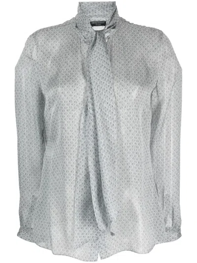 Emporio Armani Geometric-pattern Silk Blouse In Grey