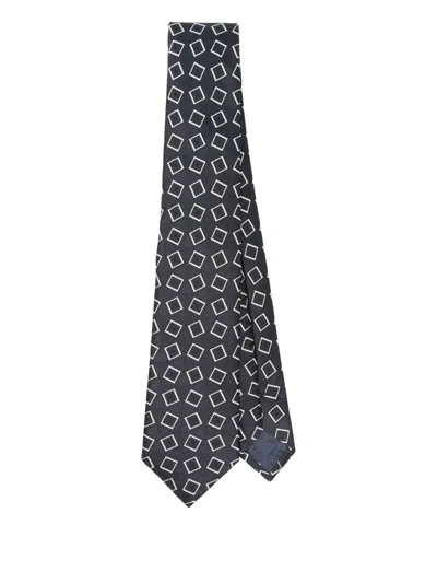 Emporio Armani Geometric-pattern Silk Tie In Black