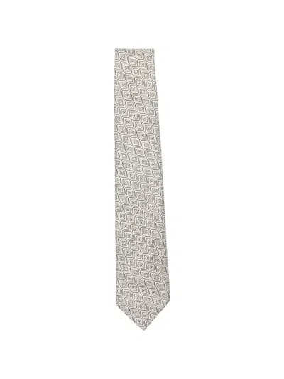 Emporio Armani Geometric Pattern Silk Tie In Gray