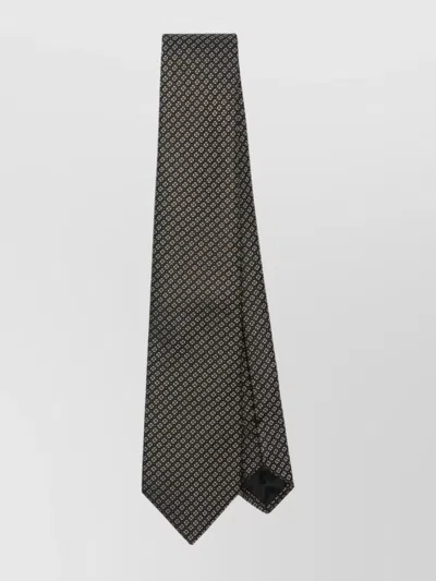 Emporio Armani Geometric Pattern Slim Pointed Tip Tie In Gray