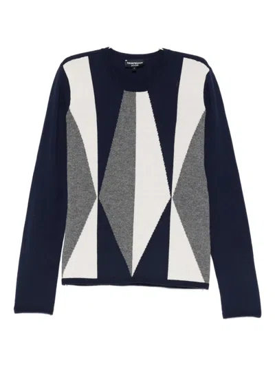 Emporio Armani Geometric-pattern Sweater In Blue