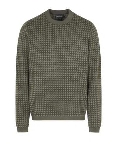EMPORIO ARMANI GEOMETRIC-PATTERN VIRGIN-WOOL SWEATER