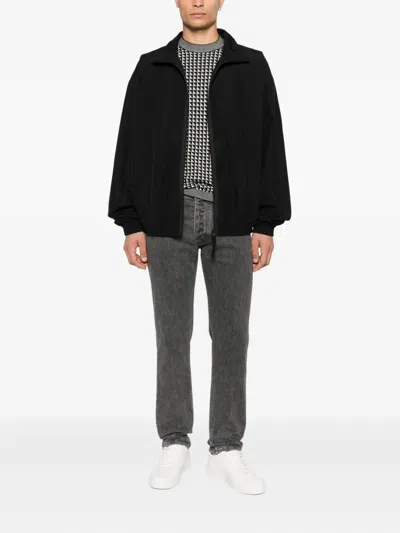 Emporio Armani Geometric-pattern Wool Sweater In Blue