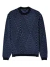 Emporio Armani Virgin Wool-blend Jumper With Op-art Jacquard With Oversized Diamonds In Blue