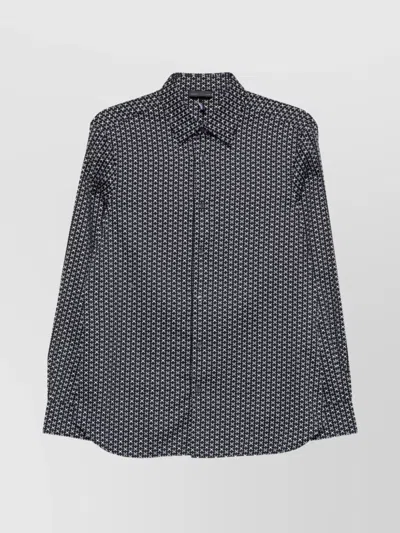 Emporio Armani Geometric Print Cotton Shirt With Button-down Collar In Multi
