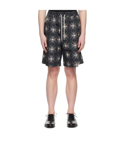 Emporio Armani Geometric-print Drawstring Bermudas In Black