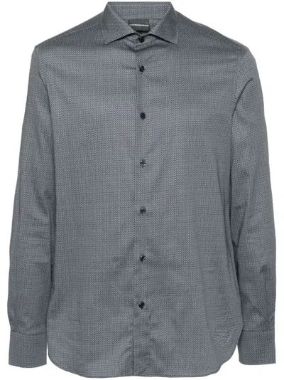 Emporio Armani Geometric-print Poplin Shirt In Blue