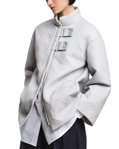 Emporio Armani Geometric Quilted Peacoat In Gray