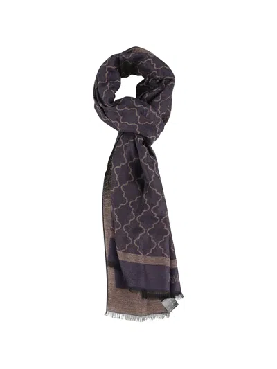 EMPORIO ARMANI GEOMETRIC-PATTERN FRINGED-EDGE SCARF