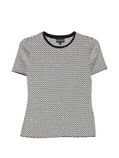 Emporio Armani Geometric-pattern Short-sleeve Top In Black