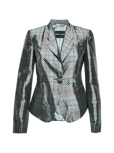 Pre-owned Emporio Armani Geometric-print Blazer In Silver