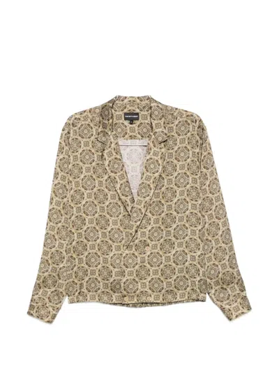 Emporio Armani Geometric Print Shirt Buttoned Cuffs Notched Lapels In Gray