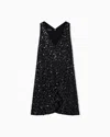 Emporio Armani Georgette Dress With All-over Beads And Sequins In Black