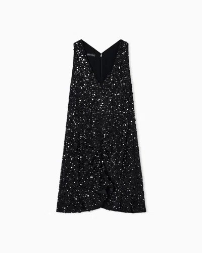 Emporio Armani Georgette Dress With All-over Beads And Sequins In Black