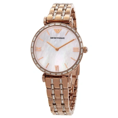 Emporio Armani Gianni T-bar Quartz Ladies Watch Ar11294 In Mother Of Pearl/pink/rose Gold Tone/gold Tone