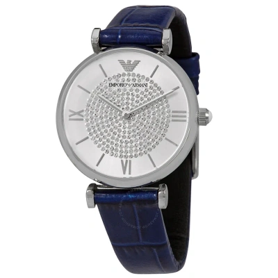 Emporio Armani Gianni T-bar Quartz Silver Dial Ladies Watch Ar11344 In Blue / Silver