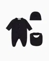 Emporio Armani Gift Set Of An All-over Op-art Eagle Onesie, Bib And Beanie In Blue
