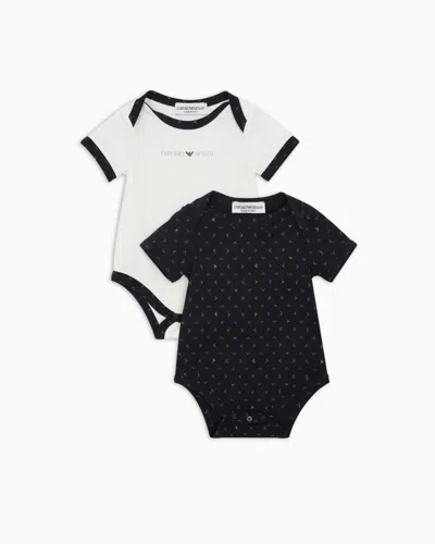 Emporio Armani Kids' Gift Set Of Two Bodysuits With All-over Op-art Eagle In Blue