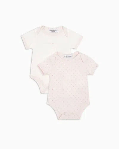 Emporio Armani Kids' Gift Set Of Two Bodysuits With All-over Op-art Eagle In Pink