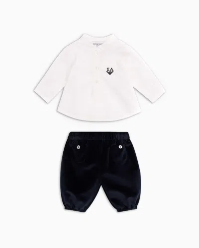 Emporio Armani Kids' Official Store Gift Set With Guru-collar Jumper And Velvet Trousers In Navy Blue