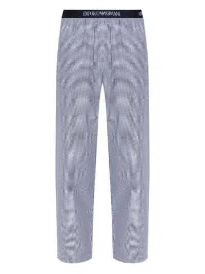 Emporio Armani Gingham-check Trousers In Blue