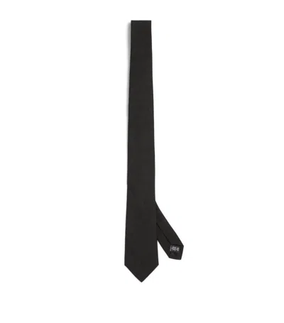 Emporio Armani Ginkgo Pattern Woven Tie In Black