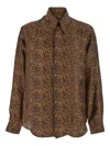 Emporio Armani Brown Shirt With Leopard Print And Pointed Collar In Silk Man In Brown