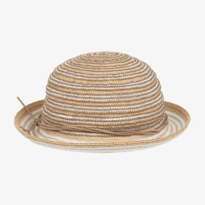 Emporio Armani Kids' Girls Beige Striped Straw & Linen Hat