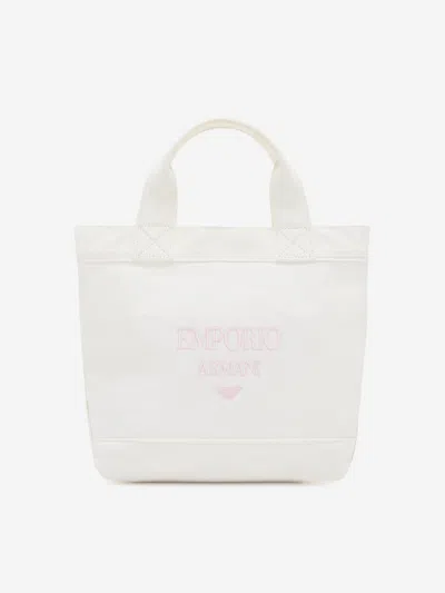 Emporio Armani Girls Canvas Logo Tote Bag In White