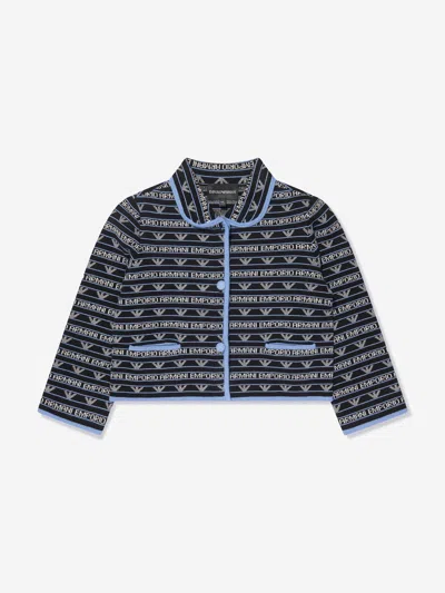 Emporio Armani Kids' Logo-jacquard Knitted Jacket In Blue