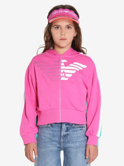 Emporio Armani Babies' Girls Logo Zip Up Hoodie In Pink