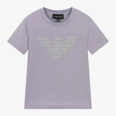 Emporio Armani Kids' Girls Purple Cotton Eagle Logo T-shirt