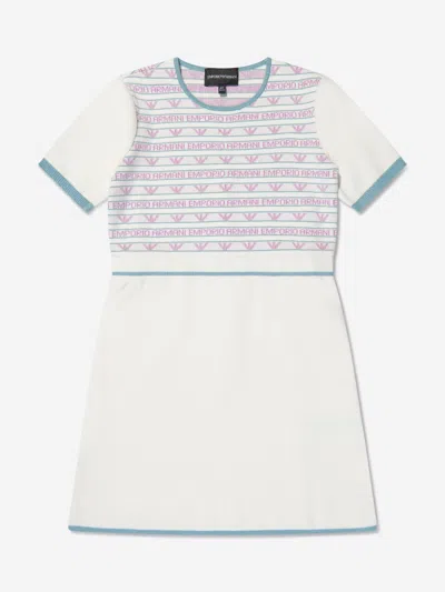 Emporio Armani Babies'  Girls Short Sleeve Logo Dress In White