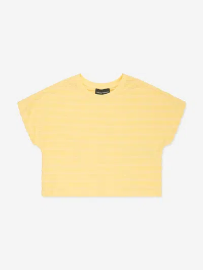 Emporio Armani Babies'  Girls Striped Logo T-shirt In Yellow