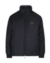 Emporio Armani Reversible Navy Wool-blend Jacket With High Collar And Logo Patch In Black