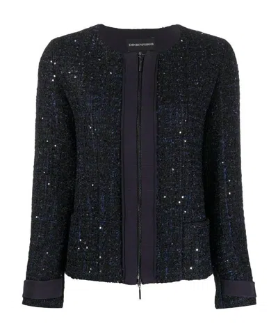 Emporio Armani Glitter Coarse Flower Casual Jacket In Black