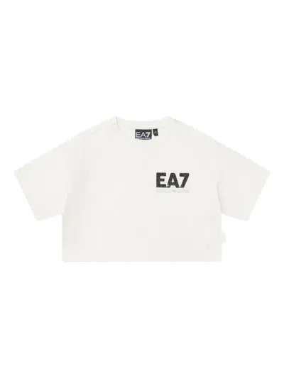 Emporio Armani Kids' Glitter-logo Cropped Top In White