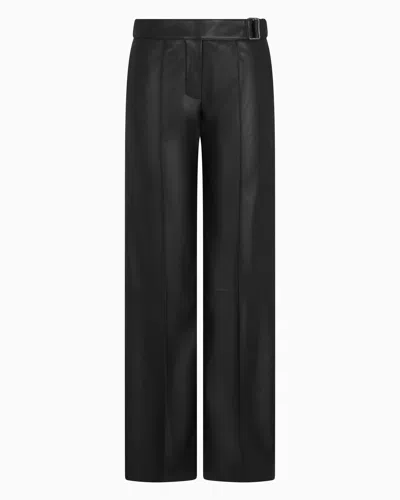 Emporio Armani Glove-quality Lambskin Nappa Leather Palazzo Trousers In Black
