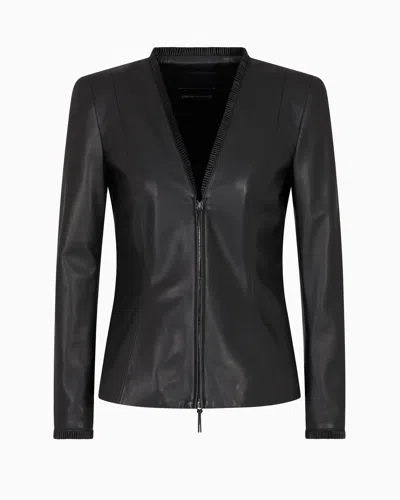 Emporio Armani Glove-quality, Lambskin Nappa Leather Slim-fit Jacket In Black