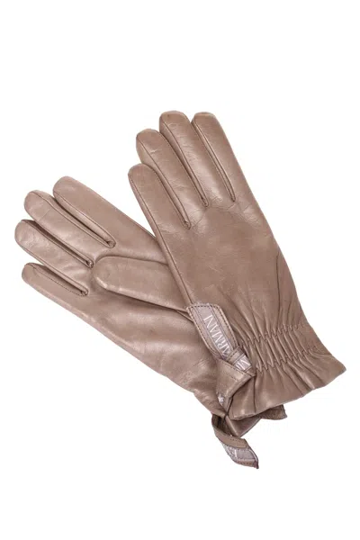 Emporio Armani Elasticated Cuff Gloves In Beige
