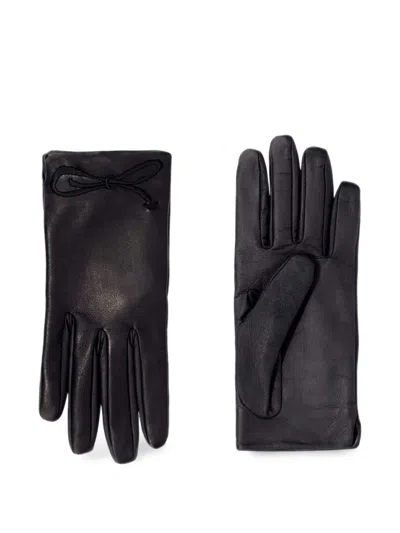Emporio Armani Gloves In Nappa Leather With Embroidered Bow And Silk Lining In Multi
