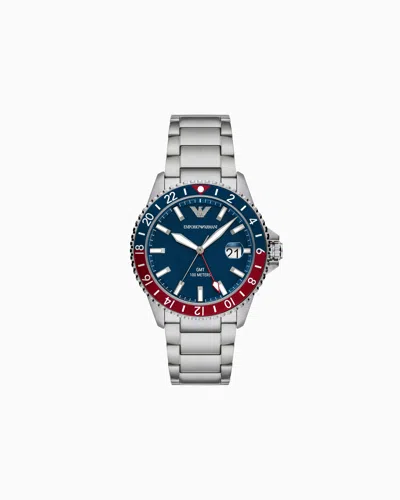 Emporio Armani Gmt Dual Time Stainless Steel Watch In Multicoloured