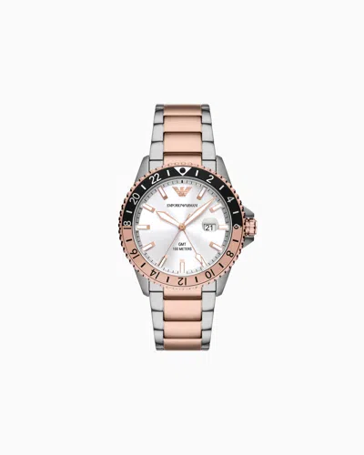 Emporio Armani Gmt Dual Time Two-tone Stainless Steel Watch In Multicoloured