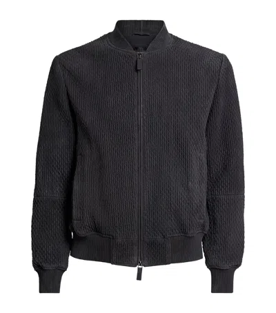 Emporio Armani Goat Suede Blouson Jacket In Black
