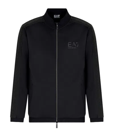 Emporio Armani Gold Label Zip-up Sweatshirt In Stretch Technical Twill In Black