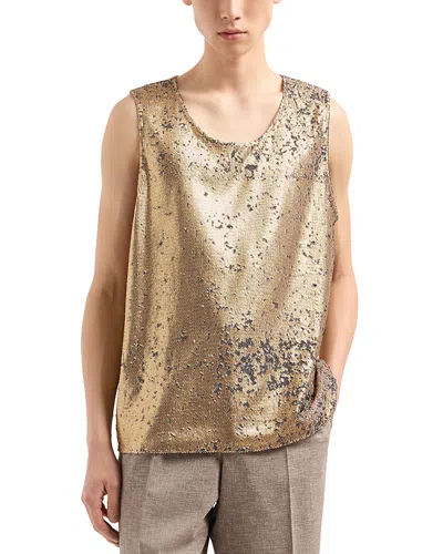 Emporio Armani Gold Sequin Tank Top In Multi