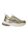 Emporio Armani Futuristic Gold And White Sneakers With Ea Logo In Gold