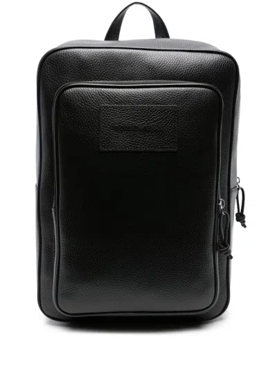 Emporio Armani Grained-leather Backpack In Black