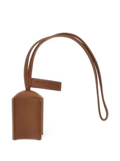 Emporio Armani Grained Leather Bag Charm In Brown